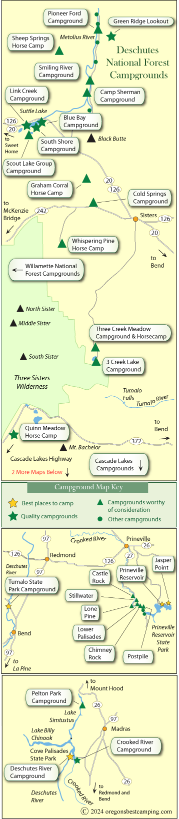 map of campgrounds in the Deschutes National Forest, Oregon