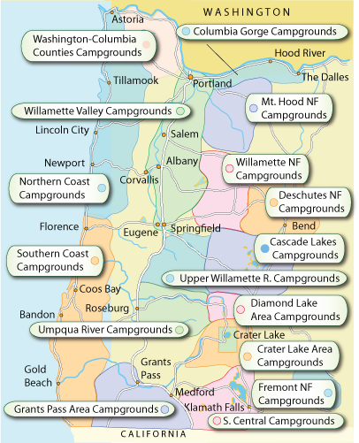 map of campgrounds in southwest Oregon