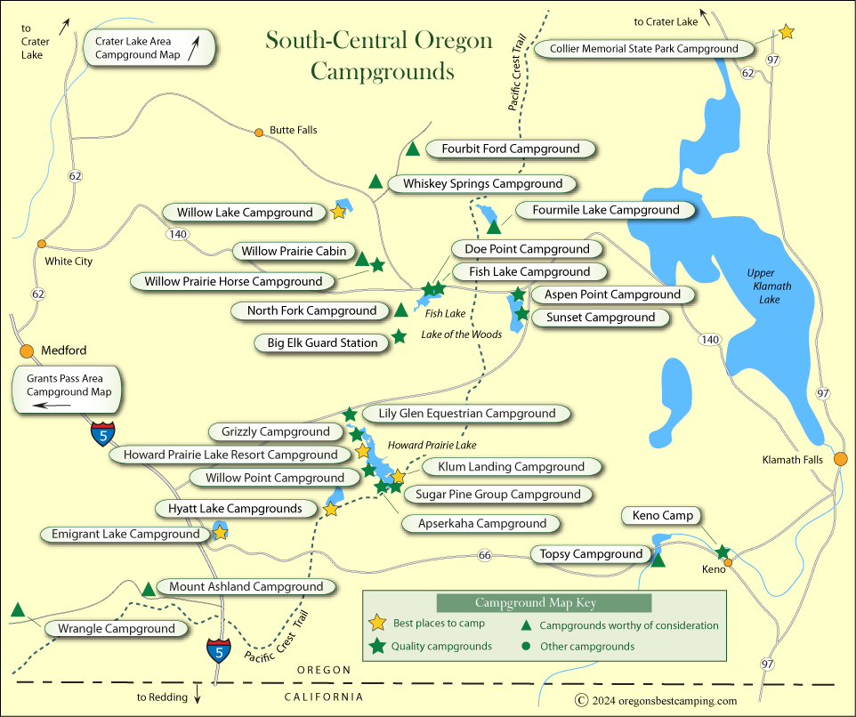 map of campgrounds around south central Oregon