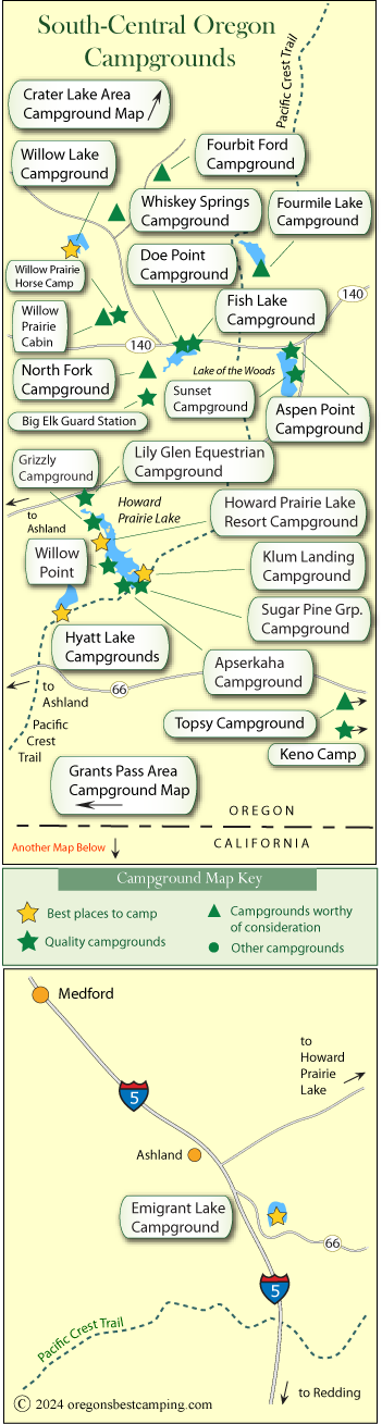 map of campgrounds around south central Oregon