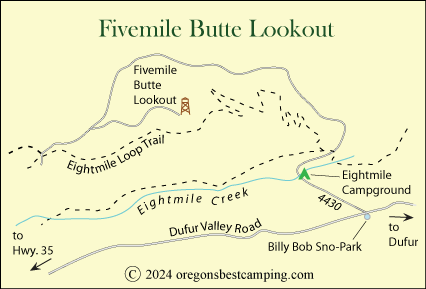 Fivemile Butte Lookout map, Mt. Hood National Forest, Oregon